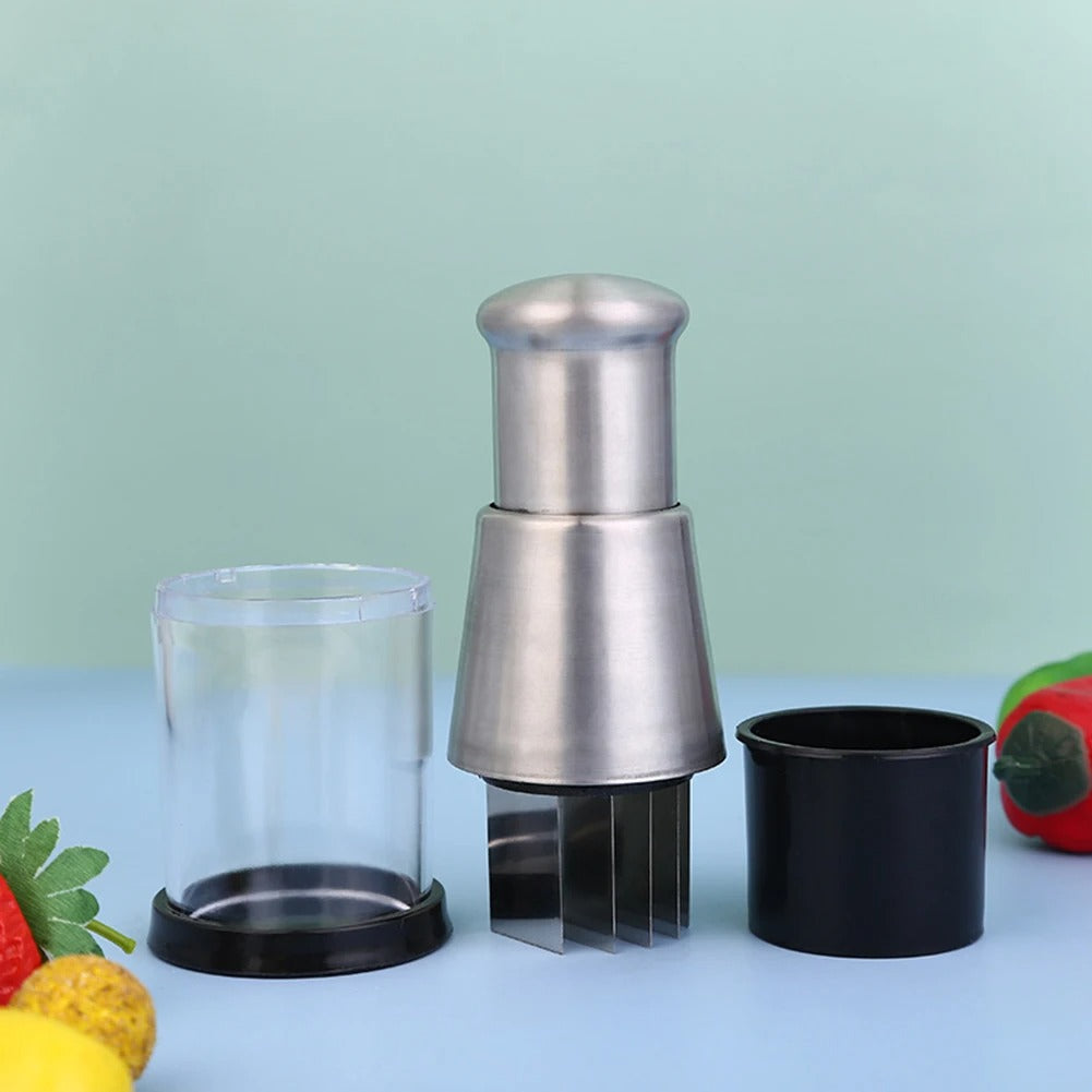 Stainless Steel Manual Hand Chopper | Mini Garlic & Onion Chopper for Vegetables, Herbs and Salad Prep