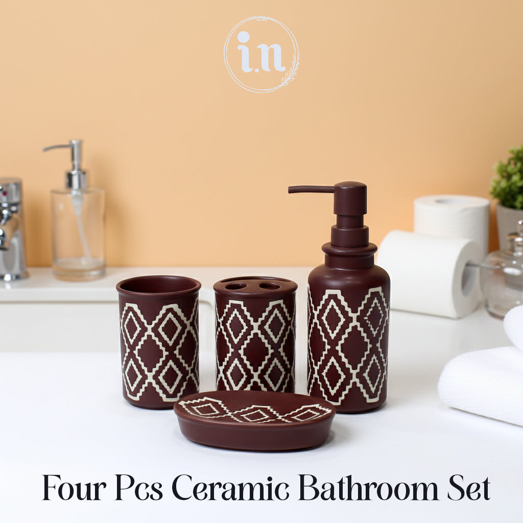 Modern Pattern Ceramic Bathroom Set – 4 Pcs Premium Look
