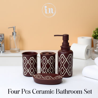 Modern Pattern Ceramic Bathroom Set – 4 Pcs Premium Look