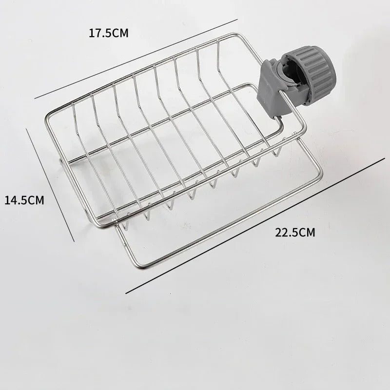 Faucet Rack | Sink Sponge Holder Basket for Kitchen (No Rust, Easy Drain)