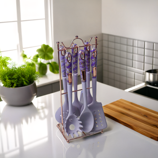 Premium Purple/Pink Silicone Kitchen Utensil Set - 7 Pieces