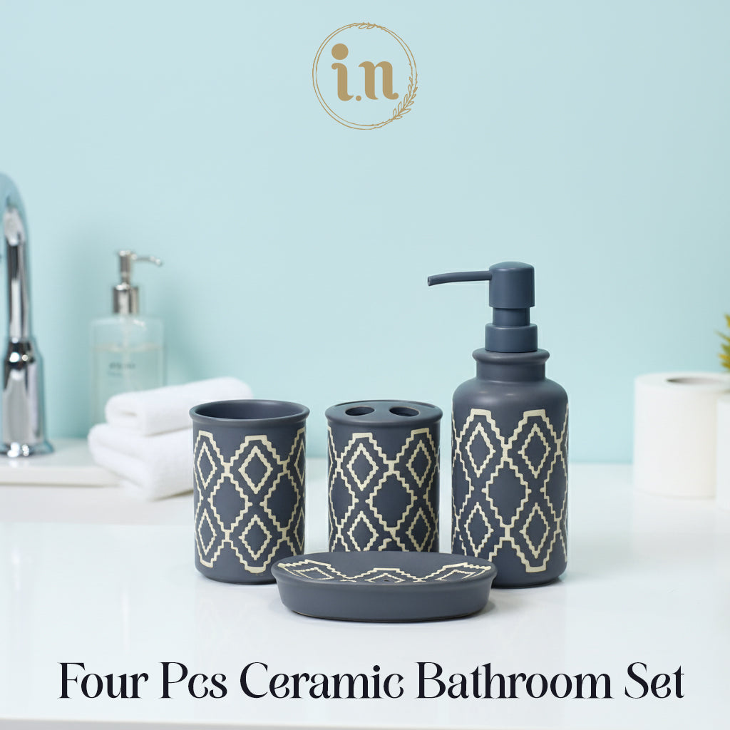 Modern Pattern Ceramic Bathroom Set – 4 Pcs Premium Look