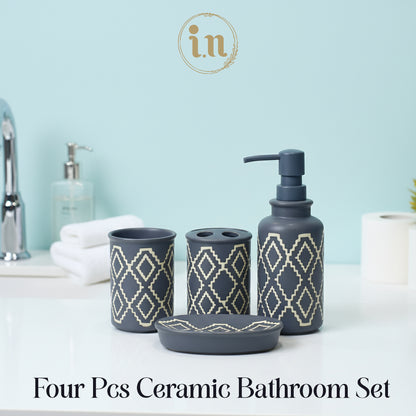 Modern Pattern Ceramic Bathroom Set – 4 Pcs Premium Look
