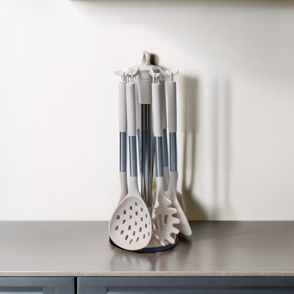 Elegant Beige Silicone Kitchen Utensil Set - 7 Pieces