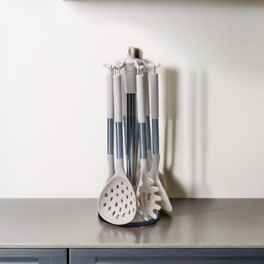 Elegant Beige Silicone Kitchen Utensil Set - 7 Pieces
