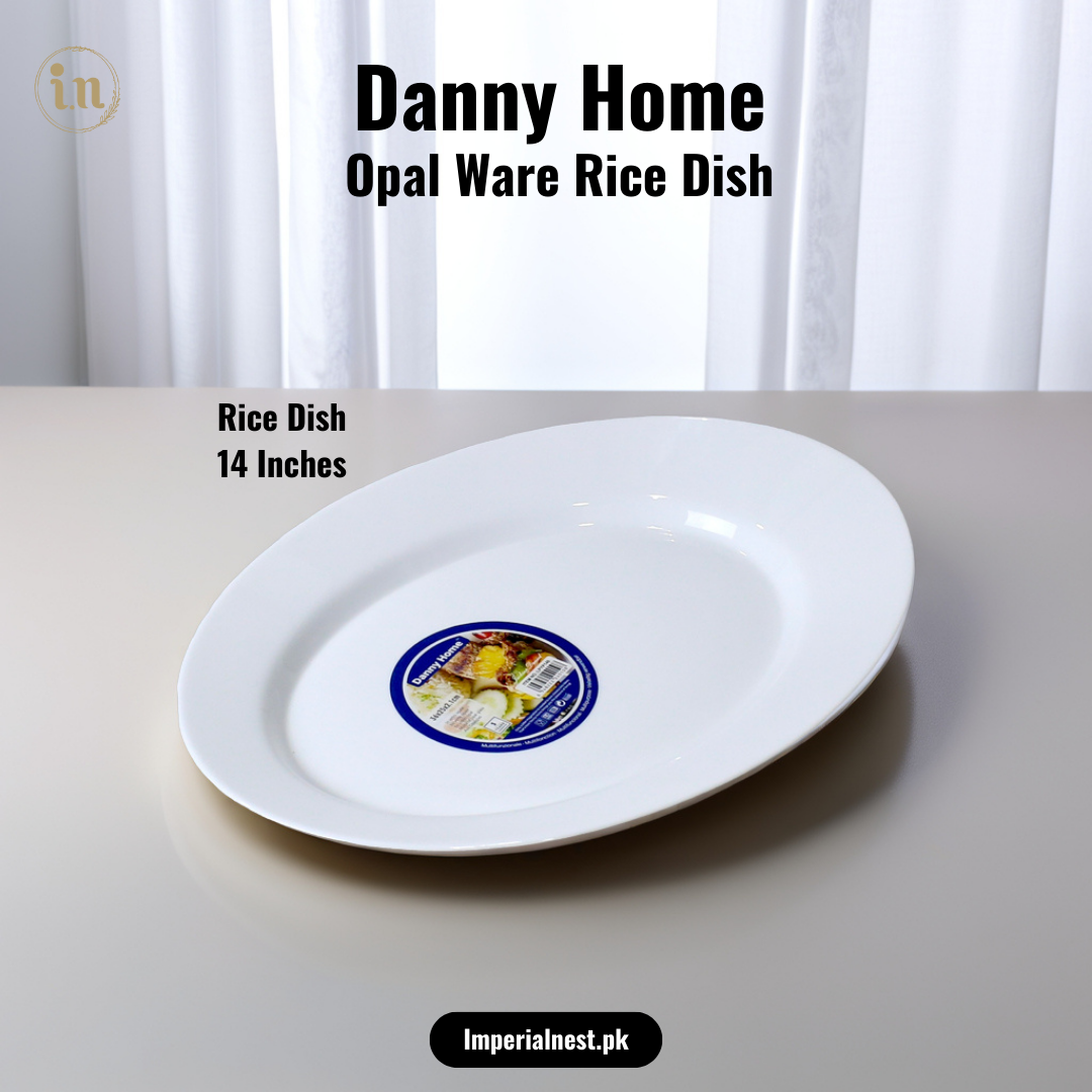 Danny Home Opal Ware 14 inch Rice Dish | Round Shape Marble Rice Dish | Dishwasher Safe | Microwave Safe