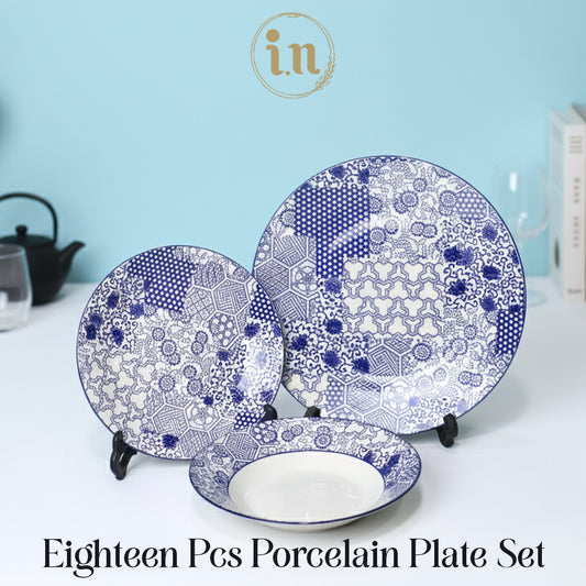 18 Pcs Blue & White Patchwork Porcelain Plate Set