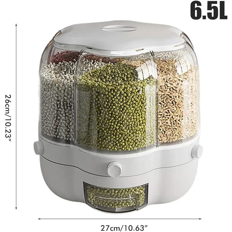 Multi-Compartment Cereal Dispenser | Airtight Grain, Rice & Pulse Storage Container with Button Dispense