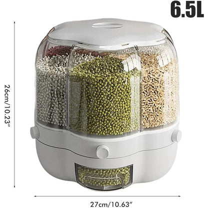Multi-Compartment Cereal Dispenser | Airtight Grain, Rice & Pulse Storage Container with Button Dispense