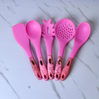 Elegant Pink Silicone Kitchen Utensil Set with Rose Gold Accents - 7 Pieces