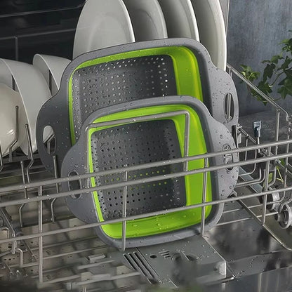 Collapsible Silicone Colander Basket | Foldable Fruit & Vegetable Washing Strainer with Handles