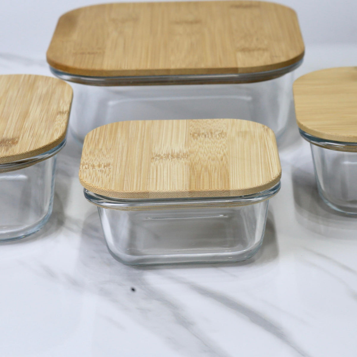 Square Glass Storage Containers with Airtight Bamboo Lids