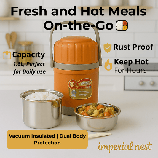 1.6L Insulated Stainless Steel Lunch Box | Tiffin – Fresh & Hot Meals On-the-Go | Imperial Nest