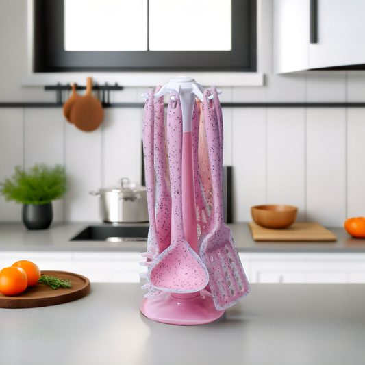 Elegant Pink Silicone Kitchen Utensil Set - 7 Pieces