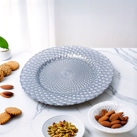 Silver Glass Charger Plate with Scallop Design-13 inches
