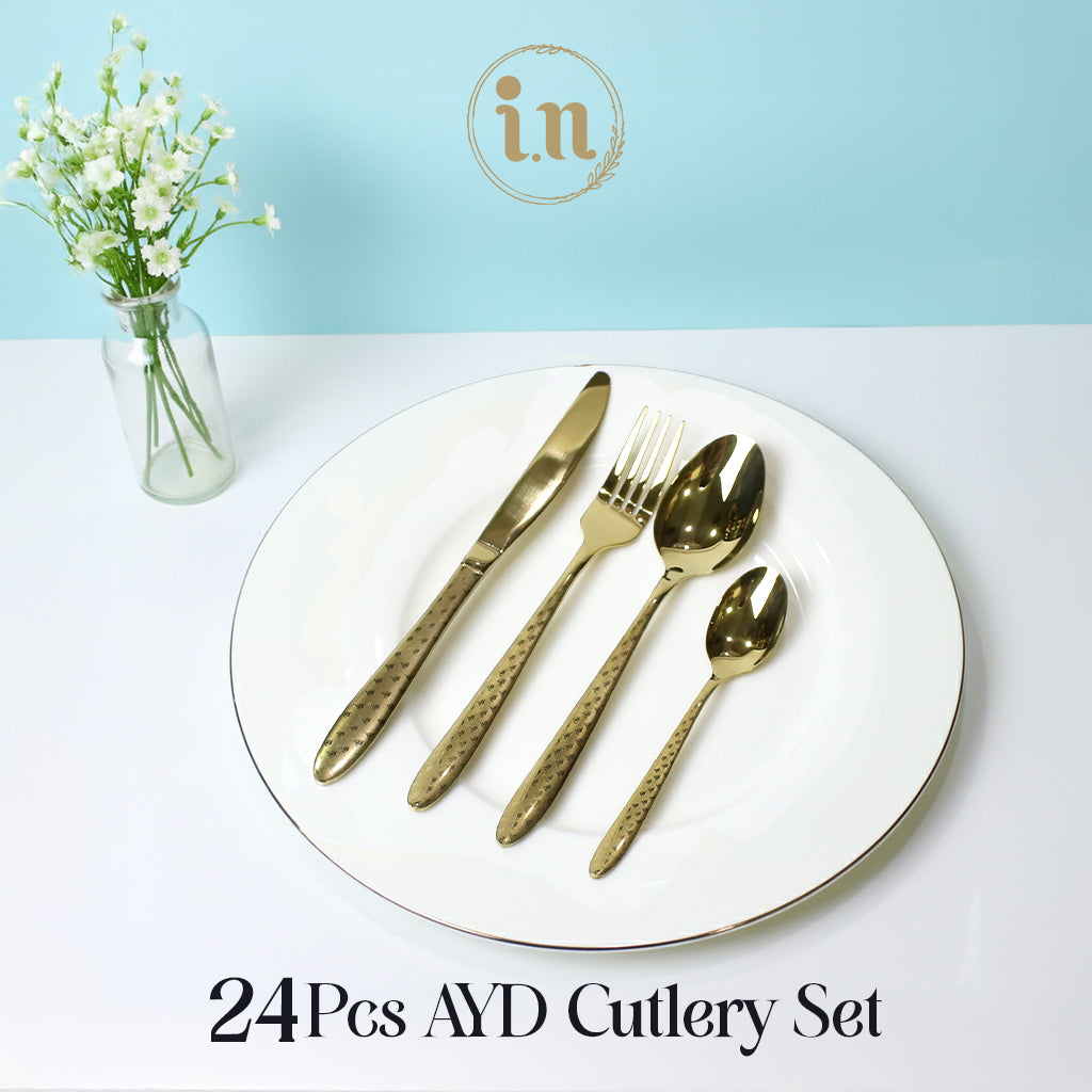 24 Pcs Classic Gold Stainless Steel Flatware Set