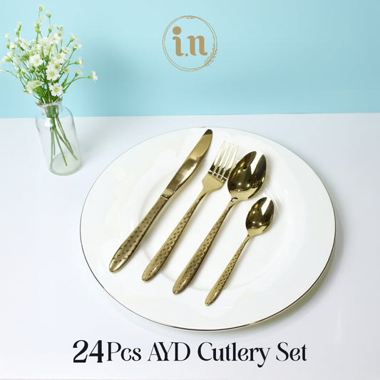 24 Pcs Classic Gold Stainless Steel Flatware Set