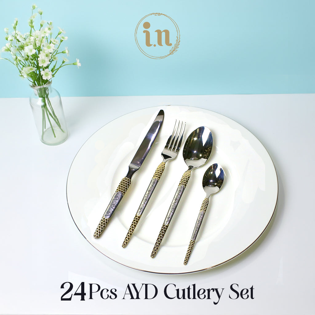 24 Pcs Gold & Silver Stainless Steel Cutlery Set