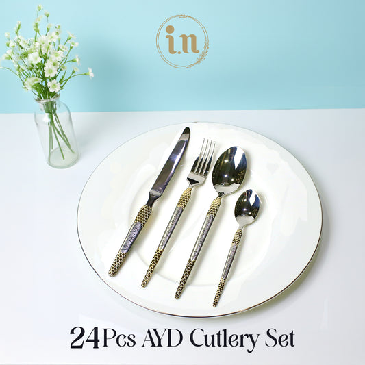 24 Pcs Gold & Silver Stainless Steel Cutlery Set