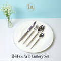 24 Pcs Silver Cutlery Set with Gold Detailing