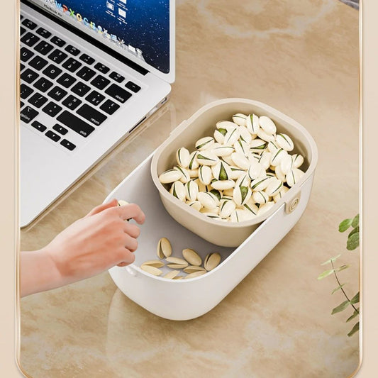 Snack Storage Box with Shell Tray | Dual-Layer Fruit & Seed Organizer for Home Use