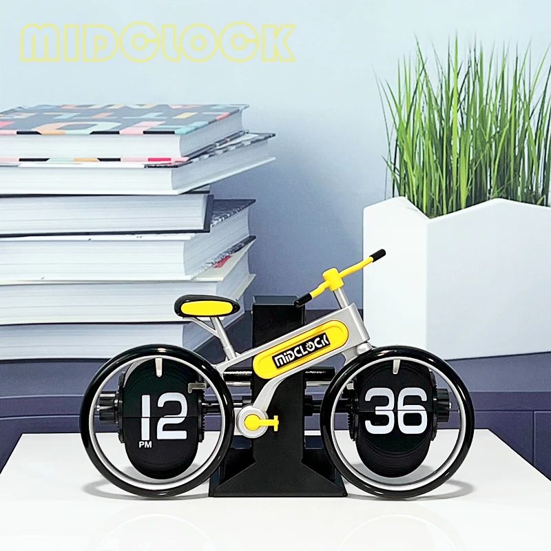 Vintage Motorcycle Flip Clock | Creative Desk & Table Clock with Auto Flip Numbers