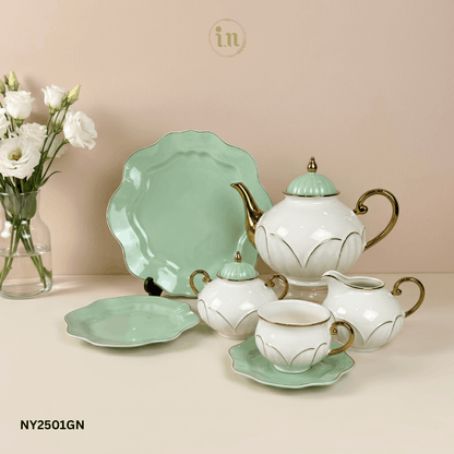 Elegant Mint Green Bone China Tea Set – 24-Piece Complete Tea Serving Set