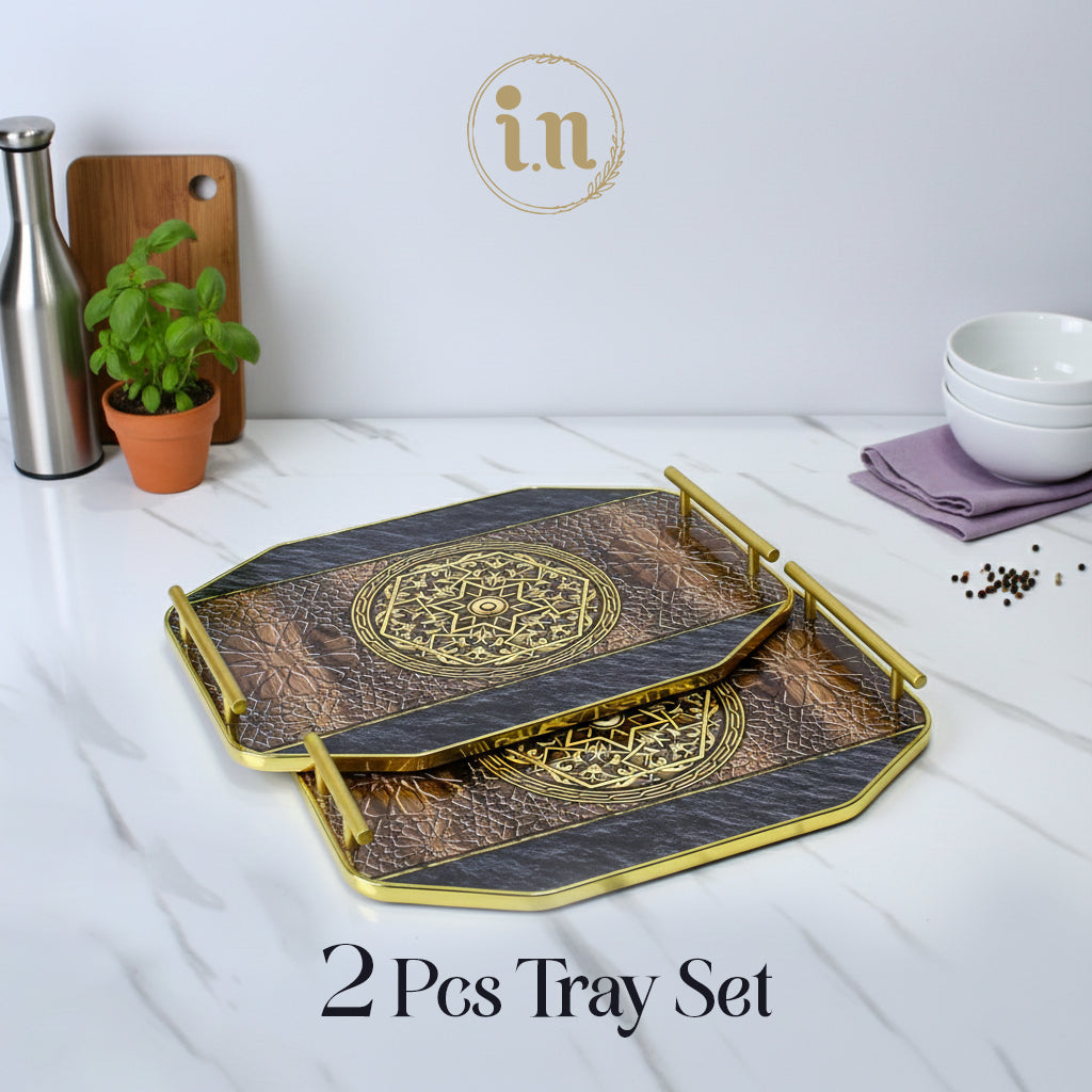 Elegant Wooden Tray Set - 2-Piece Decorative Serving Trays with Handles