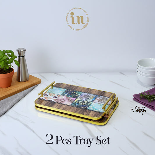 Elegant Wooden Serving Tray - Set of 2