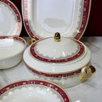 Luxurious 61-Piece Dinner Set with Rich Gold and Burgundy Accents