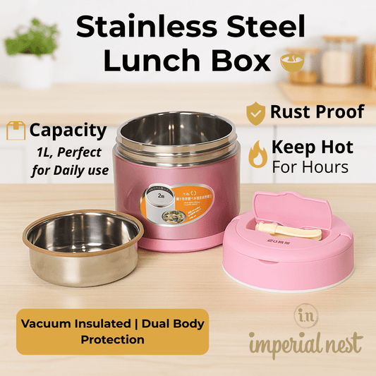 1L Stainless Steel Lunch Box – Vacuum Insulated, Portable Food Container | Imperial Nest