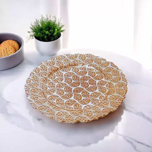 Decorative Glass Decoration Plate with Intricate Bubble Pattern-13 inches