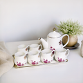 Floral Delight: 9-Piece Porcelain Coffee Tea Set with Tray
