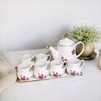 Floral Delight: 9-Piece Porcelain Coffee Tea Set with Tray