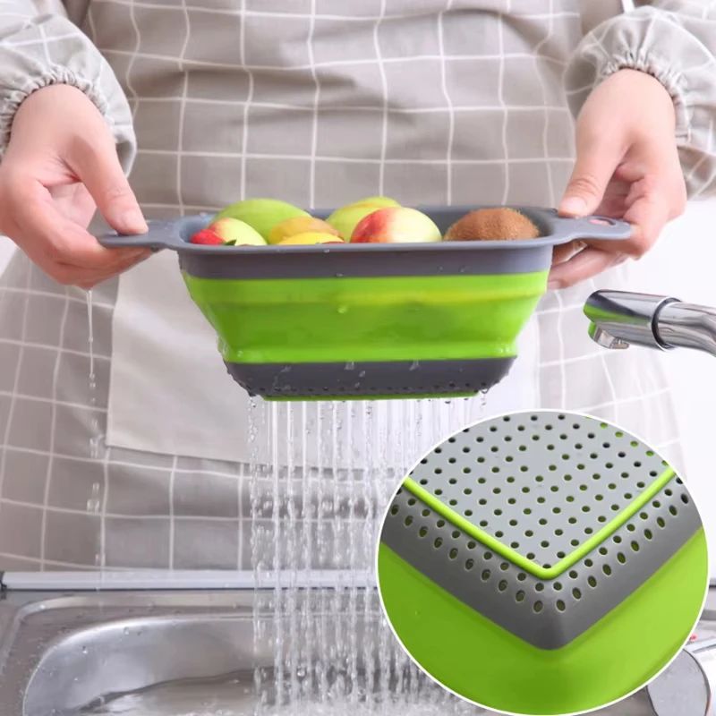 Collapsible Silicone Colander Basket | Foldable Fruit & Vegetable Washing Strainer with Handles