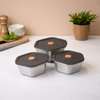 Hexagonal 3- Piece Stainless Steel Storage Boxes (1400ML, 2000ML, 2500ML)