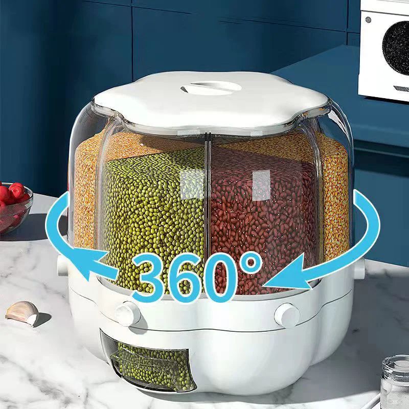 Multi-Compartment Cereal Dispenser | Airtight Grain, Rice & Pulse Storage Container with Button Dispense