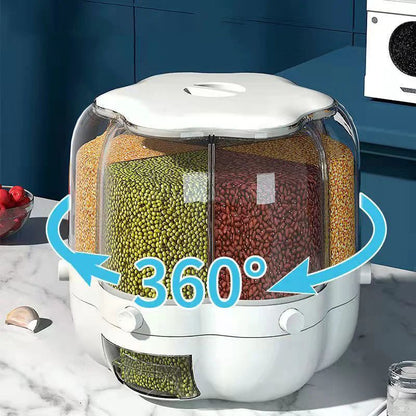 Multi-Compartment Cereal Dispenser | Airtight Grain, Rice & Pulse Storage Container with Button Dispense