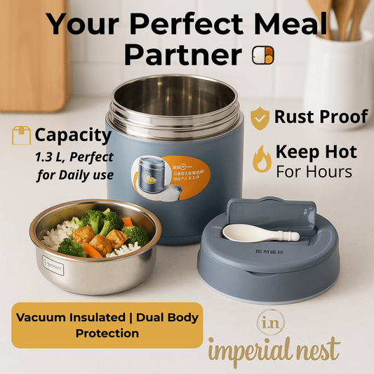 1.3L Vacuum Insulated Lunch Box – Stainless Steel Food Container | Imperial Nest