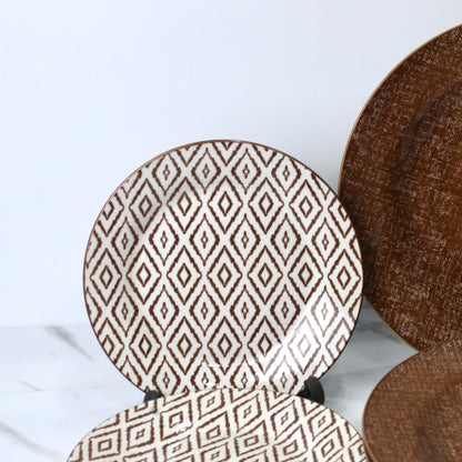 18-Piece Brown and White Ceramic Plates Set