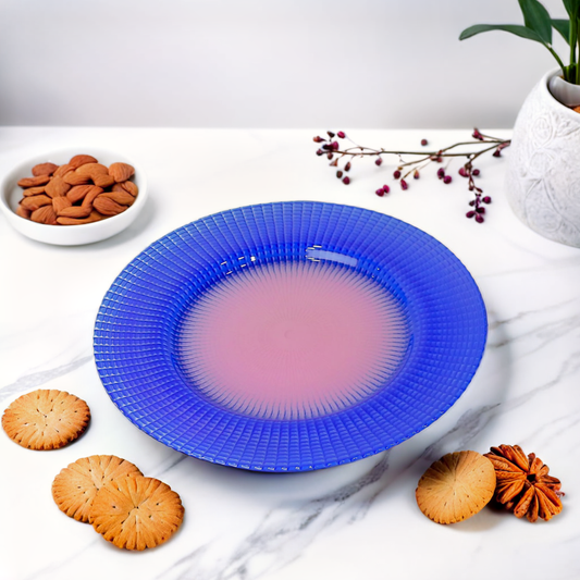 Decorative Elegant Blue and Pink Glass Decoration Plate for Table Setting-13 inches