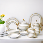 Luxury 61-Piece Bone China Dinner Set - Premium Gold-Trimmed Dinnerware