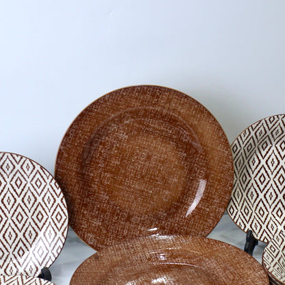 18-Piece Brown and White Ceramic Plates Set