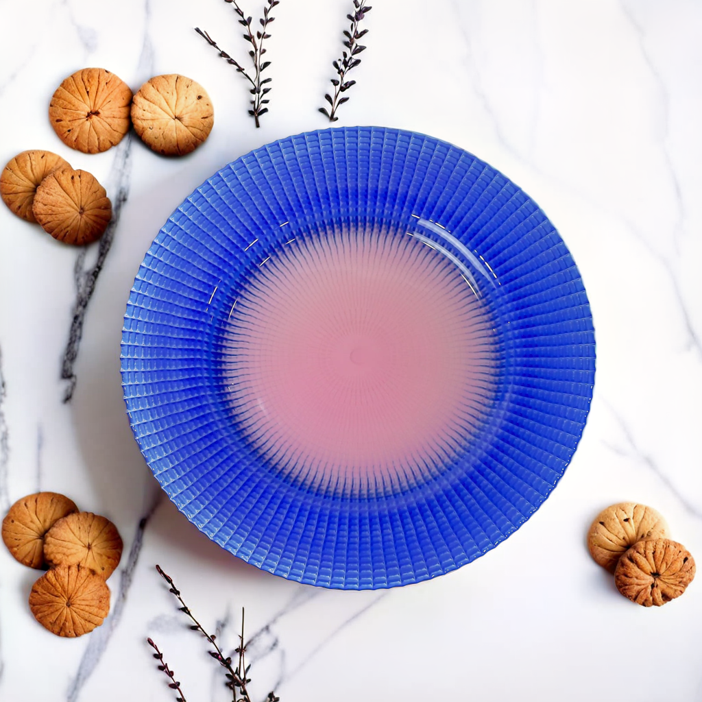 Decorative Elegant Blue and Pink Glass Decoration Plate for Table Setting-13 inches