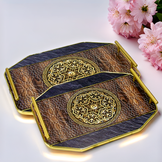Elegant Wooden Tray Set - 2-Piece Decorative Serving Trays with Handles