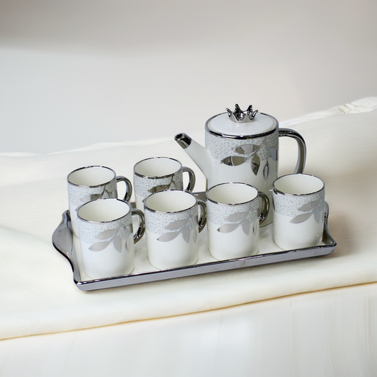 Silver Leaf Pattern Elegant Coffee Set - 8 pcs set
