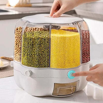 Multi-Compartment Cereal Dispenser | Airtight Grain, Rice & Pulse Storage Container with Button Dispense