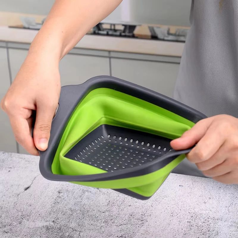 Collapsible Silicone Colander Basket | Foldable Fruit & Vegetable Washing Strainer with Handles
