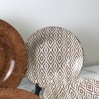 18-Piece Brown and White Ceramic Plates Set