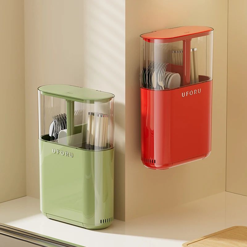 Wall Mounted Cutlery Organizer with Drainage | Dustproof Spoon, Fork & Chopsticks Storage Box